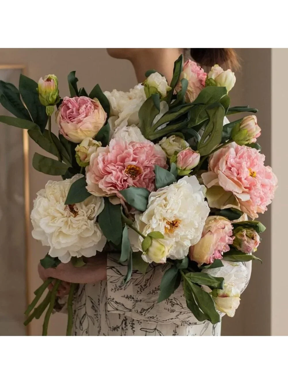 Vintage Silk Peony Artificial Flowers - Large Long Stem Home Decor (Pink, 4PCS)